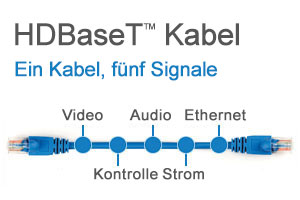 Ein Kabel überträgt 5 Signale mit der HDBaseT-Technologie.
