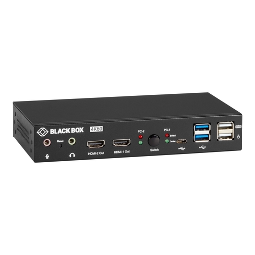 KVD200-2H, Commutateur KVM - UHD 4K, double moniteur, HDMI/DisplayPort, USB  3.2 Gen 1, USB Type C, audio, 2 ports - Black Box